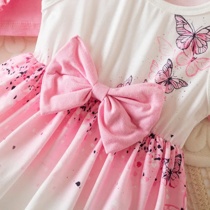 Butterfly Dress + Pink Long Sleeve Coat