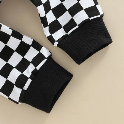 Checkerboard Printed Tie-up Mid-waist Trousers with Pockets