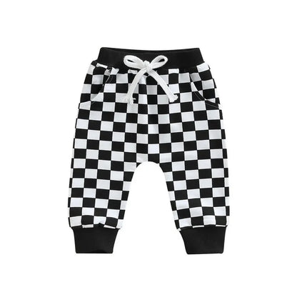 Checkerboard Printed Tie-up Mid-waist Trousers with Pockets
