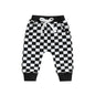 Checkerboard Printed Tie-up Mid-waist Trousers with Pockets