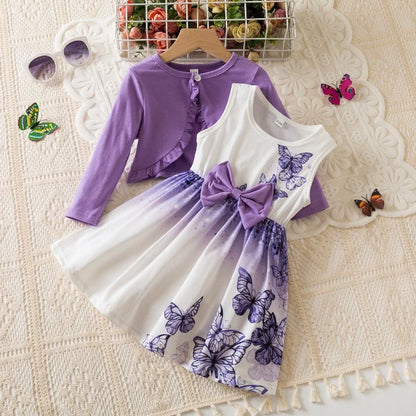 Butterfly Dress + Pink Long Sleeve Coat