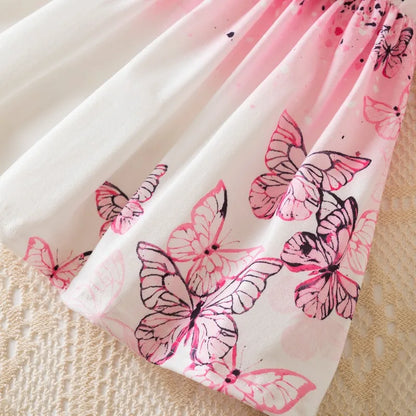 Butterfly Dress + Pink Long Sleeve Coat