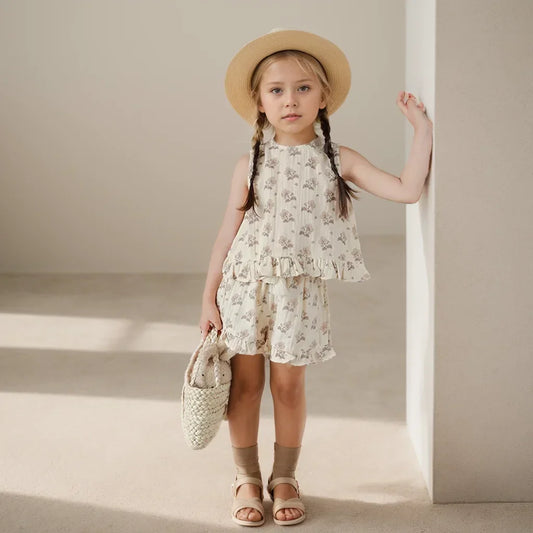 Flower 2 Piece Tank Top and Shorts