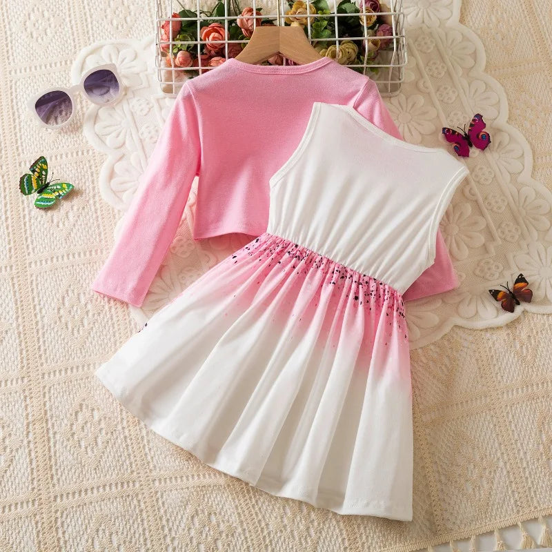 Butterfly Dress + Pink Long Sleeve Coat
