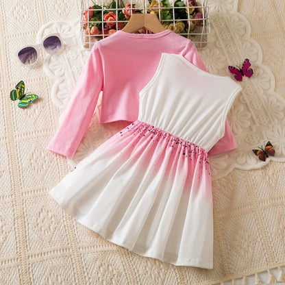 Butterfly Dress + Pink Long Sleeve Coat