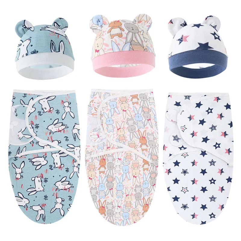 Baby Blanket & Hat Set Cartoon Printed
