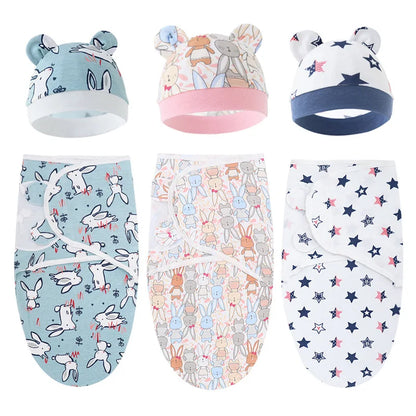 Baby Blanket & Hat Set Cartoon Printed