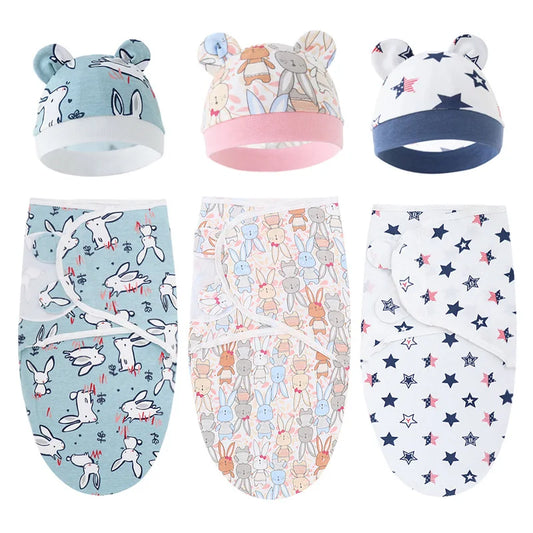 Baby Blanket & Hat Set Cartoon Printed