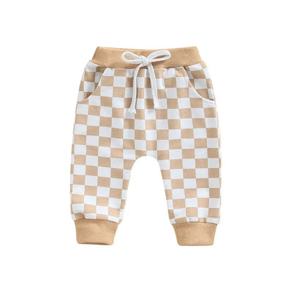 Checkerboard Printed Tie-up Mid-waist Trousers with Pockets