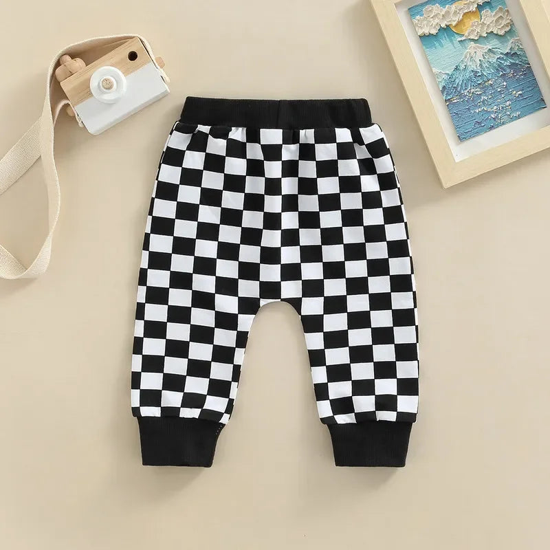 Checkerboard Printed Tie-up Mid-waist Trousers with Pockets