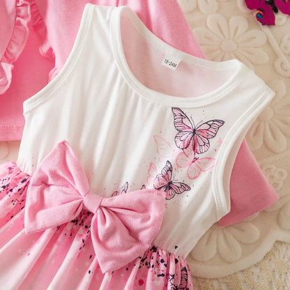 Butterfly Dress + Pink Long Sleeve Coat