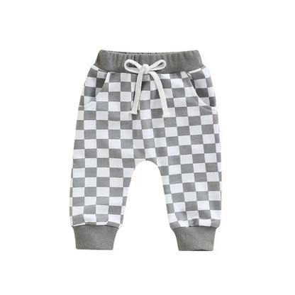 Checkerboard Printed Tie-up Mid-waist Trousers with Pockets
