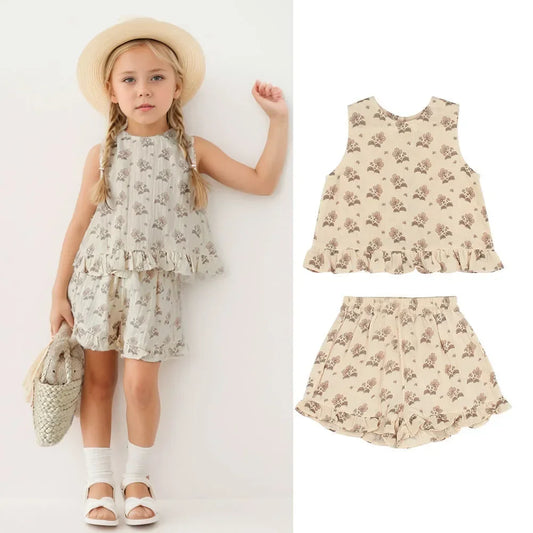 Flower 2 Piece Tank Top and Shorts