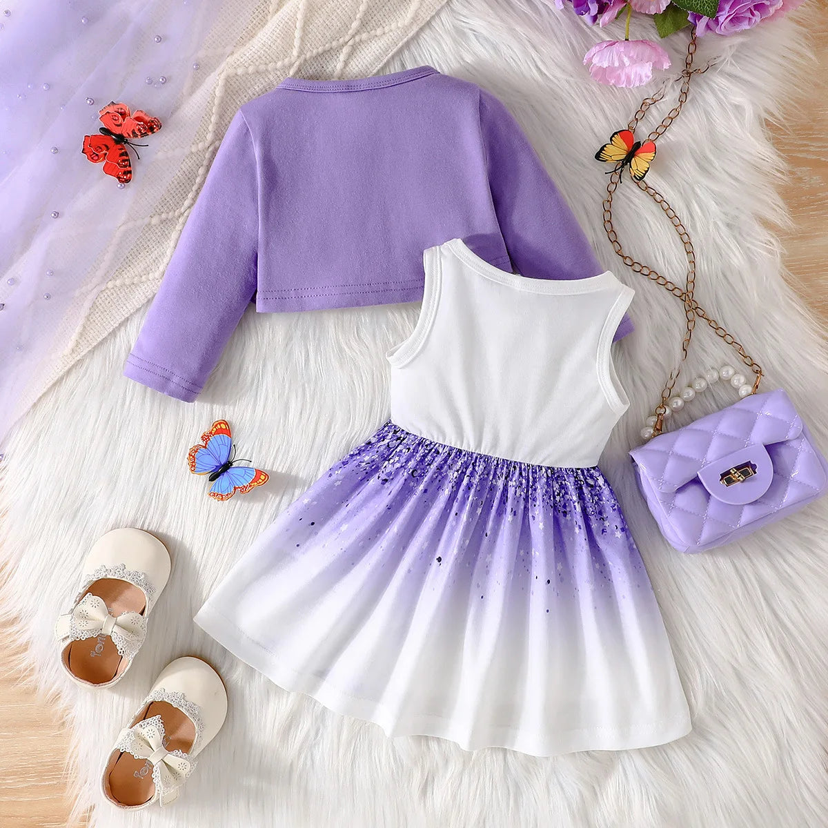 Butterfly Dress + Pink Long Sleeve Coat