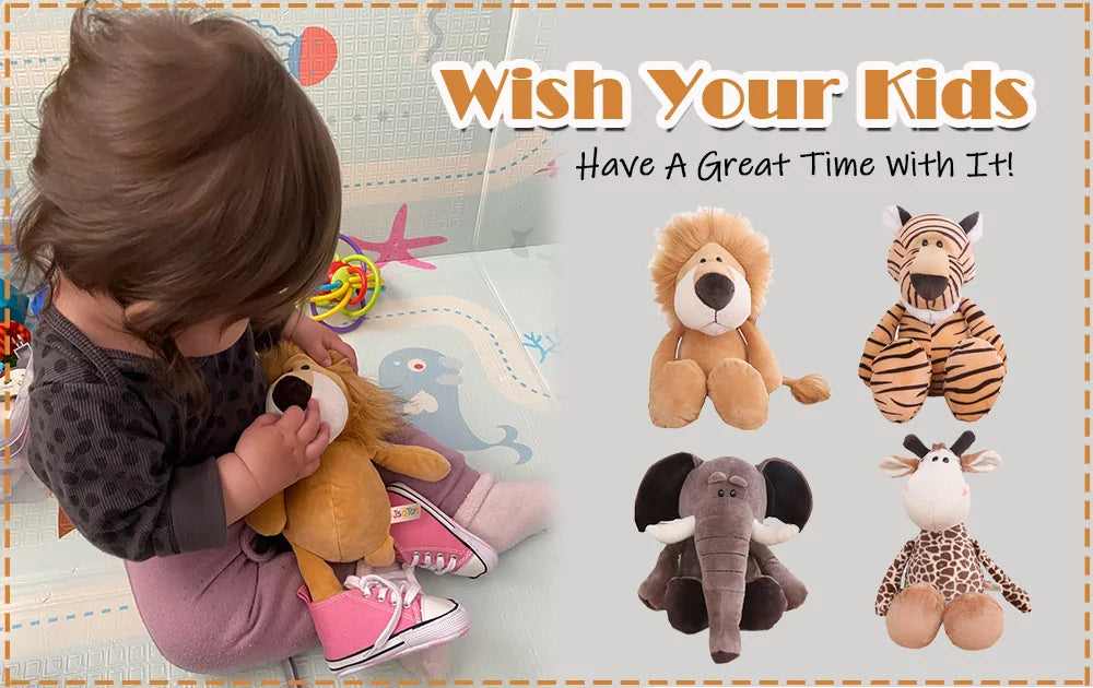 Stuffed Plush Animals Lion, Elephant, Tiger, Dog, Fox, Monkey, Deer